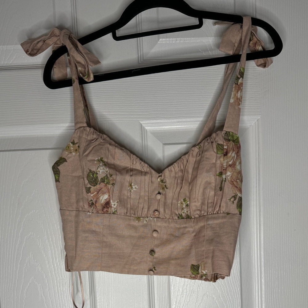 Altar'd State Blush Floral Tie-Strap Crop Top
